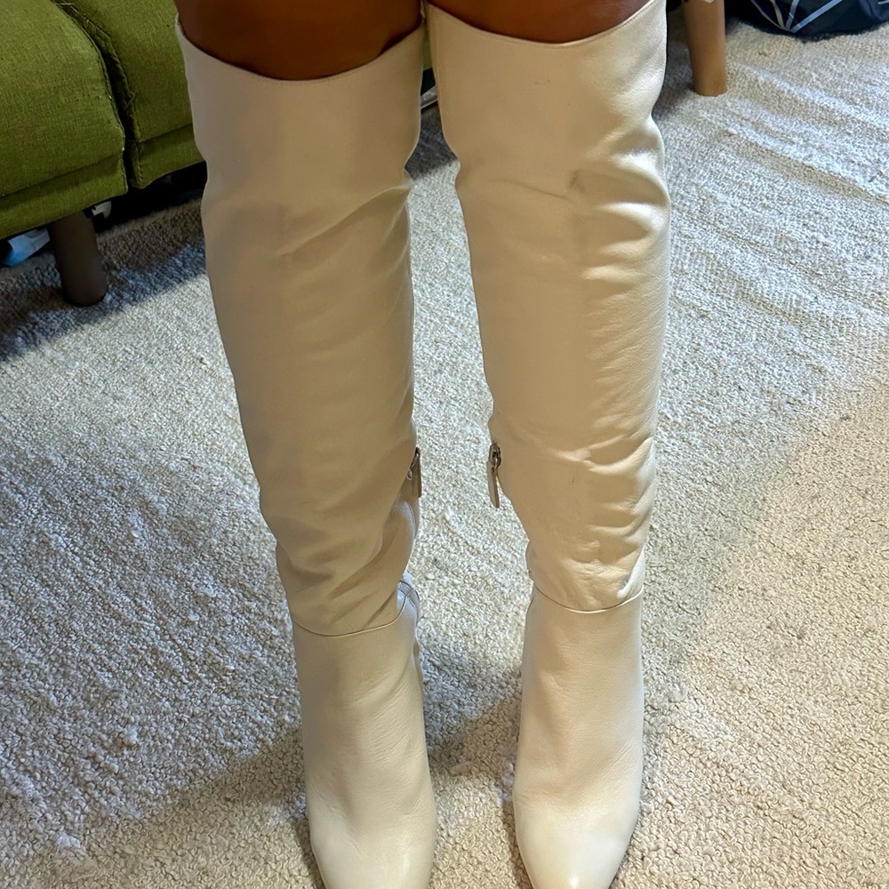 Zara leather White Heeled Knee-High Boots